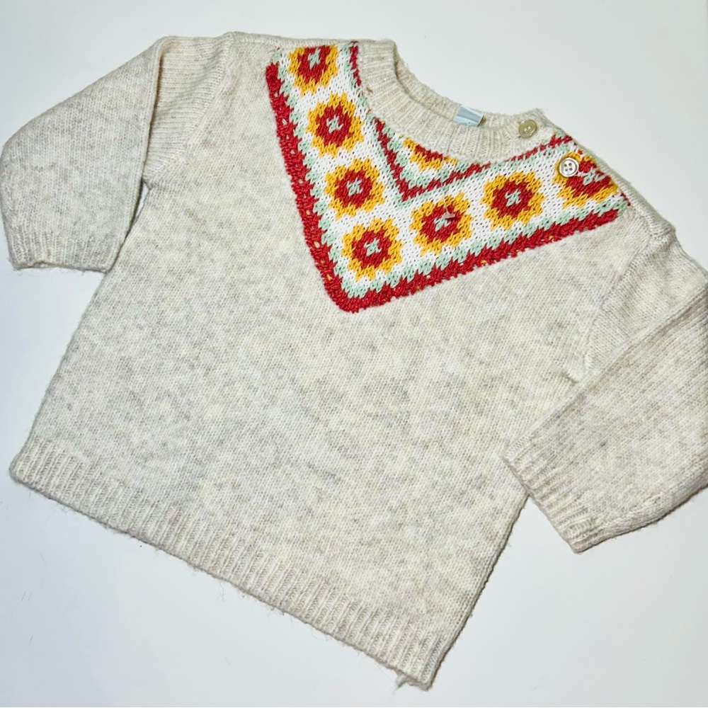 Cozy Knit Sweater with Colorful Pattern 3-6M